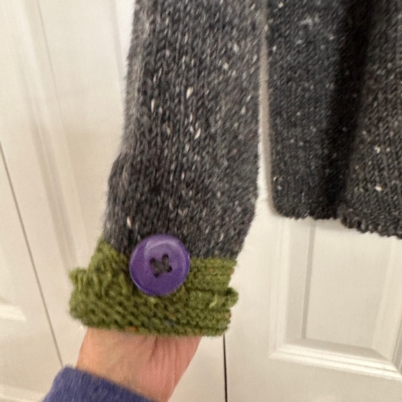 Aran Crafts Gray Cardigan with Purple Trim - Picture 4 of 12